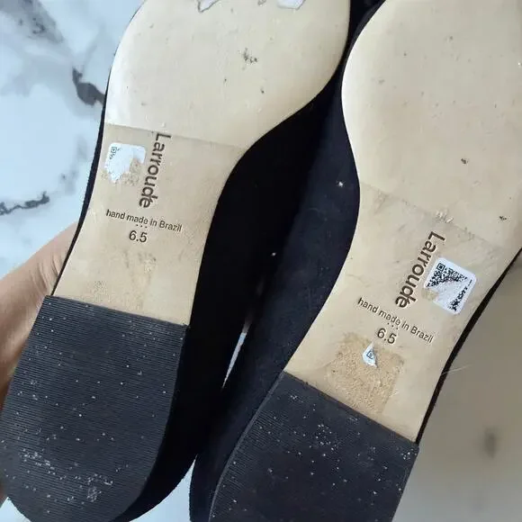 Larroude Lee Black Suede Pom Pom Flats Size 6.5 - Picture 8 of 8
